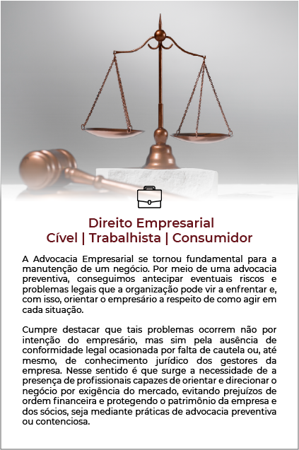 Card de título direito empresarial|civil|trabalhista|consumidor, nele tem a descrição sobre direito empresarial|civil|trabalhista|consumidor